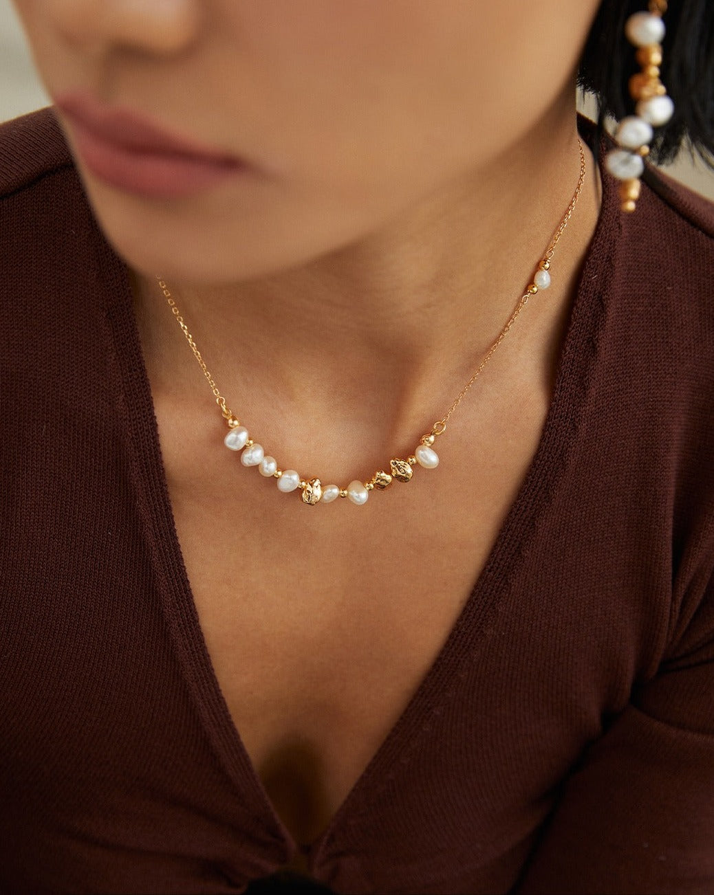 Gleaming Pearl Cascade Necklace Amore Forma